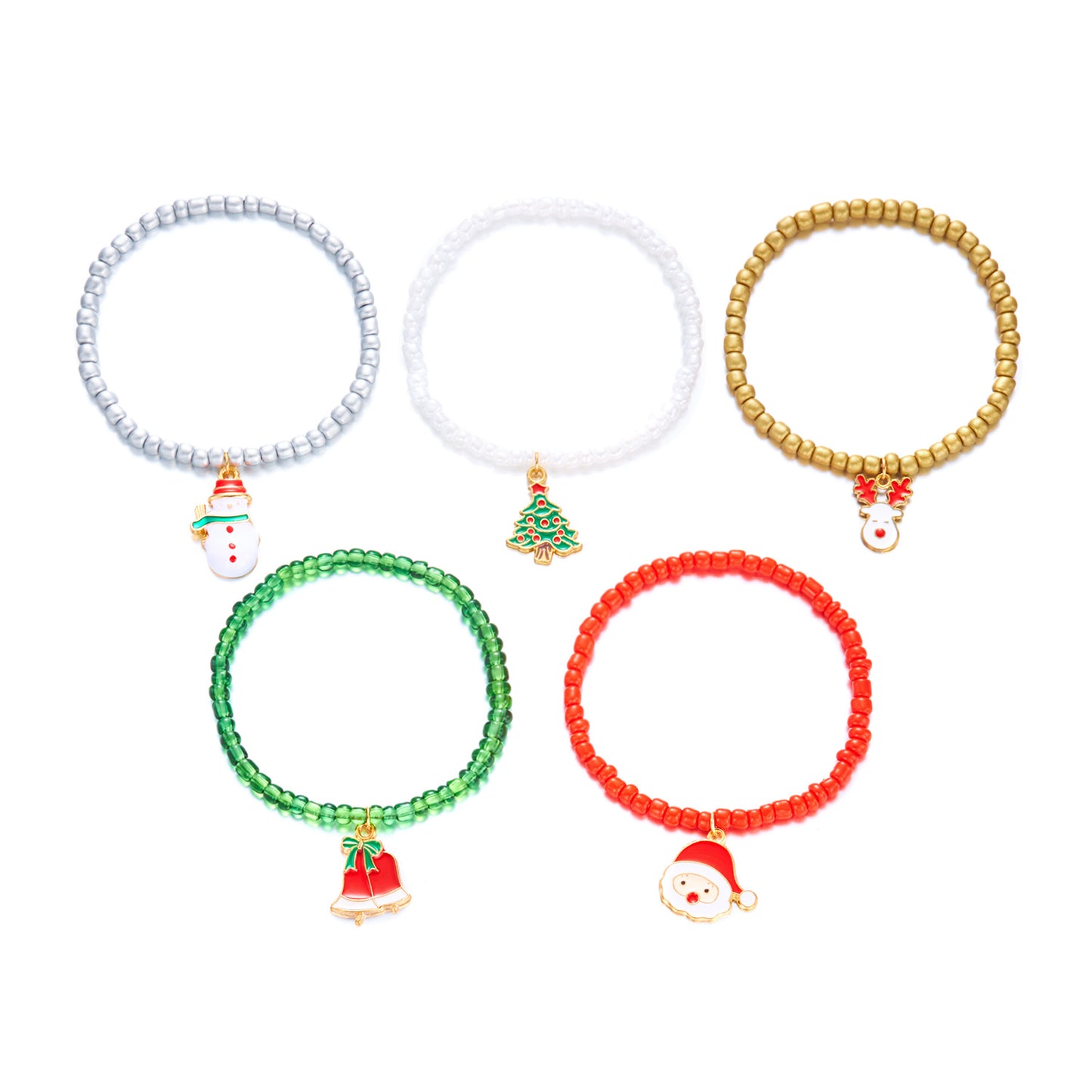 Set di bracciali in lega a tema natalizio con ciondoli Babbo Natale pupazzo di neve e renna, galvanizzato, per uomo e donna