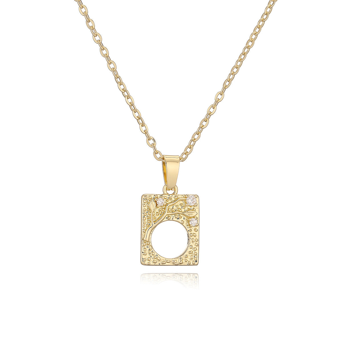 Minimalist Geometric Pendant Necklace for Women with Copper Base Plated in Real Gold and Zircon Inlay