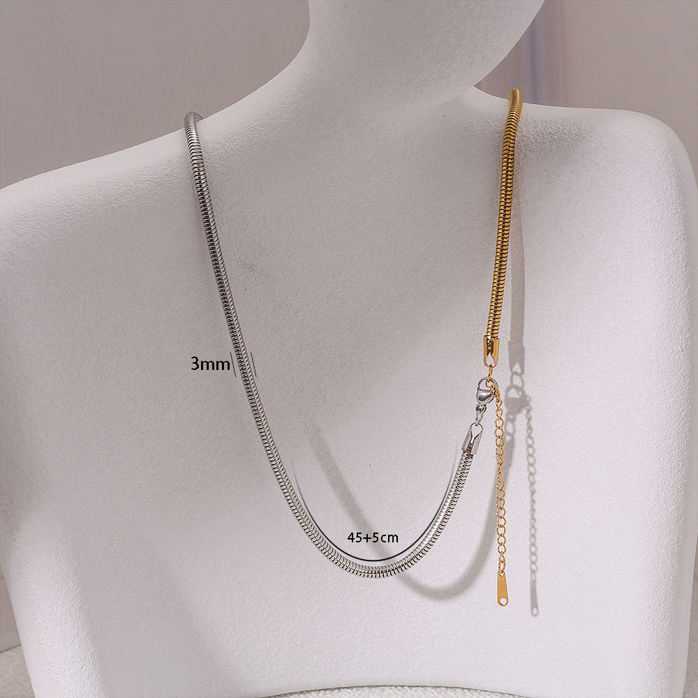 Collana Minimalista a Catena Serpentina Bicolore Sfumata a U in Acciaio Inossidabile e Acciaio al Titanio Unisex
