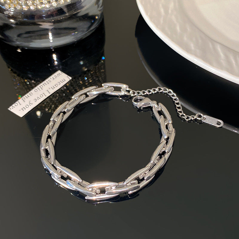 18K Gold Plated Titanium Steel Geometric Chain Necklace and Bracelet Set for Unisex
