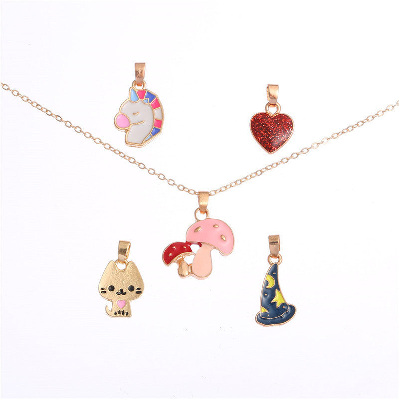 Collana da Bar in Lega con Ciondolo a Goccia d'Olio a Forma di Cuore Cartone Animato per Bambini con Catena Curb