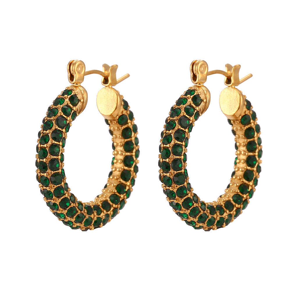 Fashion Minimalist Geometric Stainless Steel Plated 18K Gold Tone U-Shaped Full Zircon Stud Earrings for Women