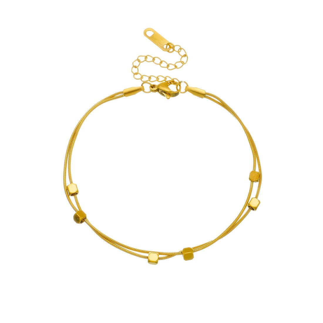 Minimalist Gold Plated Square Geometric Stainless Steel Layered Chain Bracelet for Women