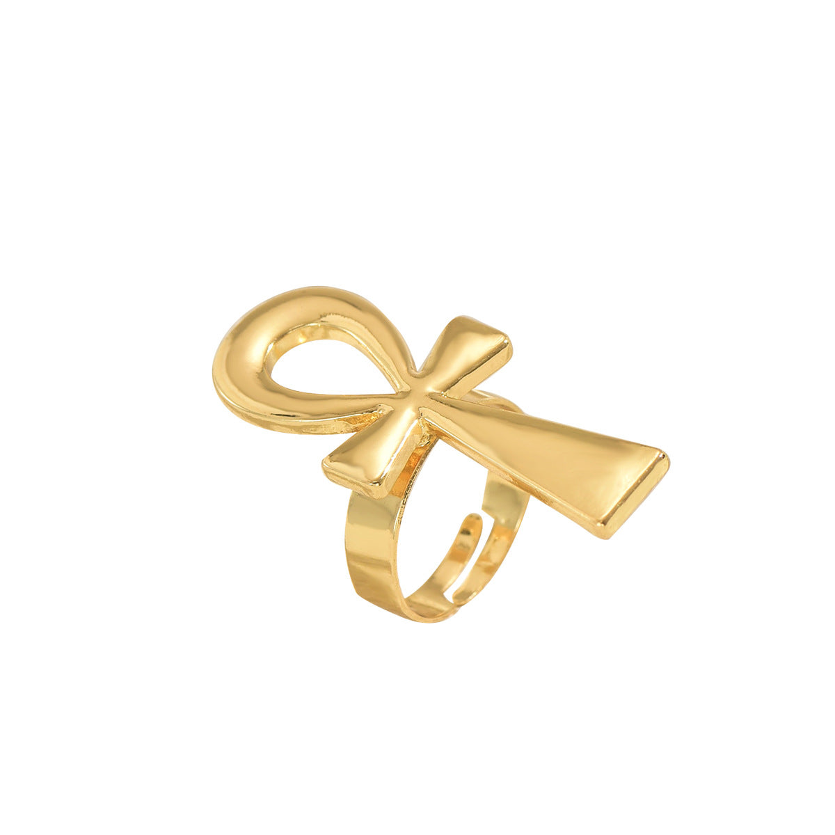 Anello Aperto Minimalista a Croce Geometrica da Donna in Rame con Finitura Placcata