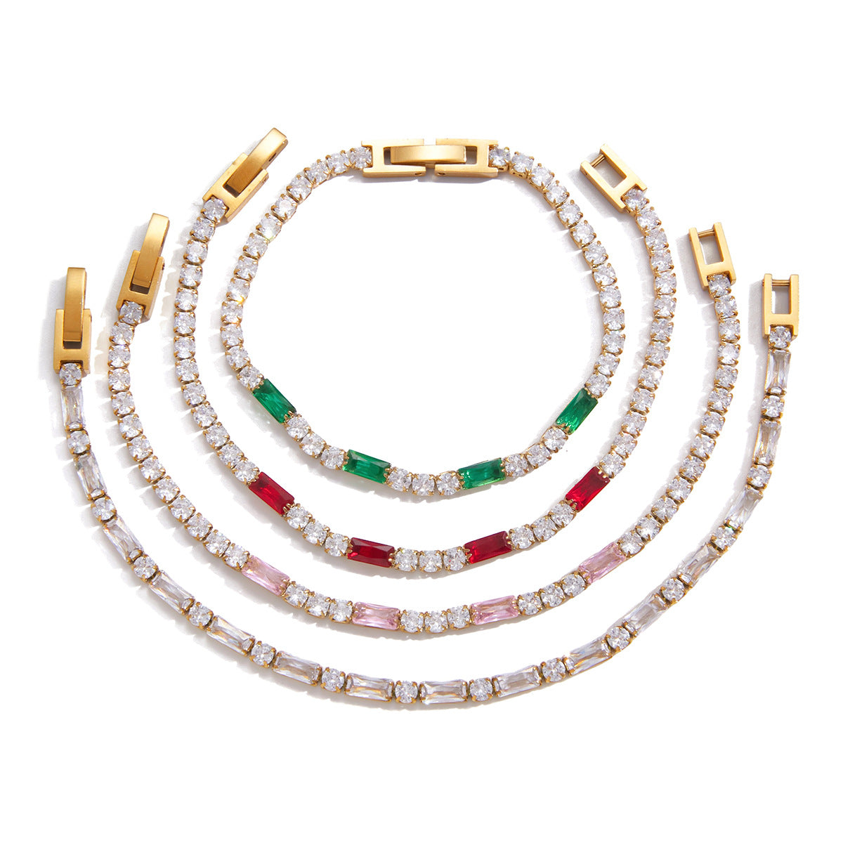 Bracciale da donna in acciaio inossidabile placcato con zirconia cubica geometrica, stile lusso minimalista
