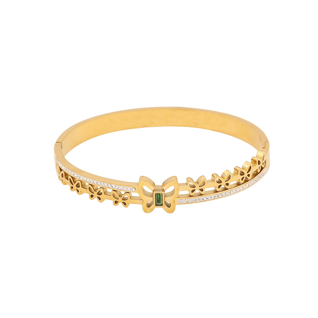 Vintage Enamel Heart and Butterfly Stainless Steel Bracelet with Floral and Palm Tree Pattern