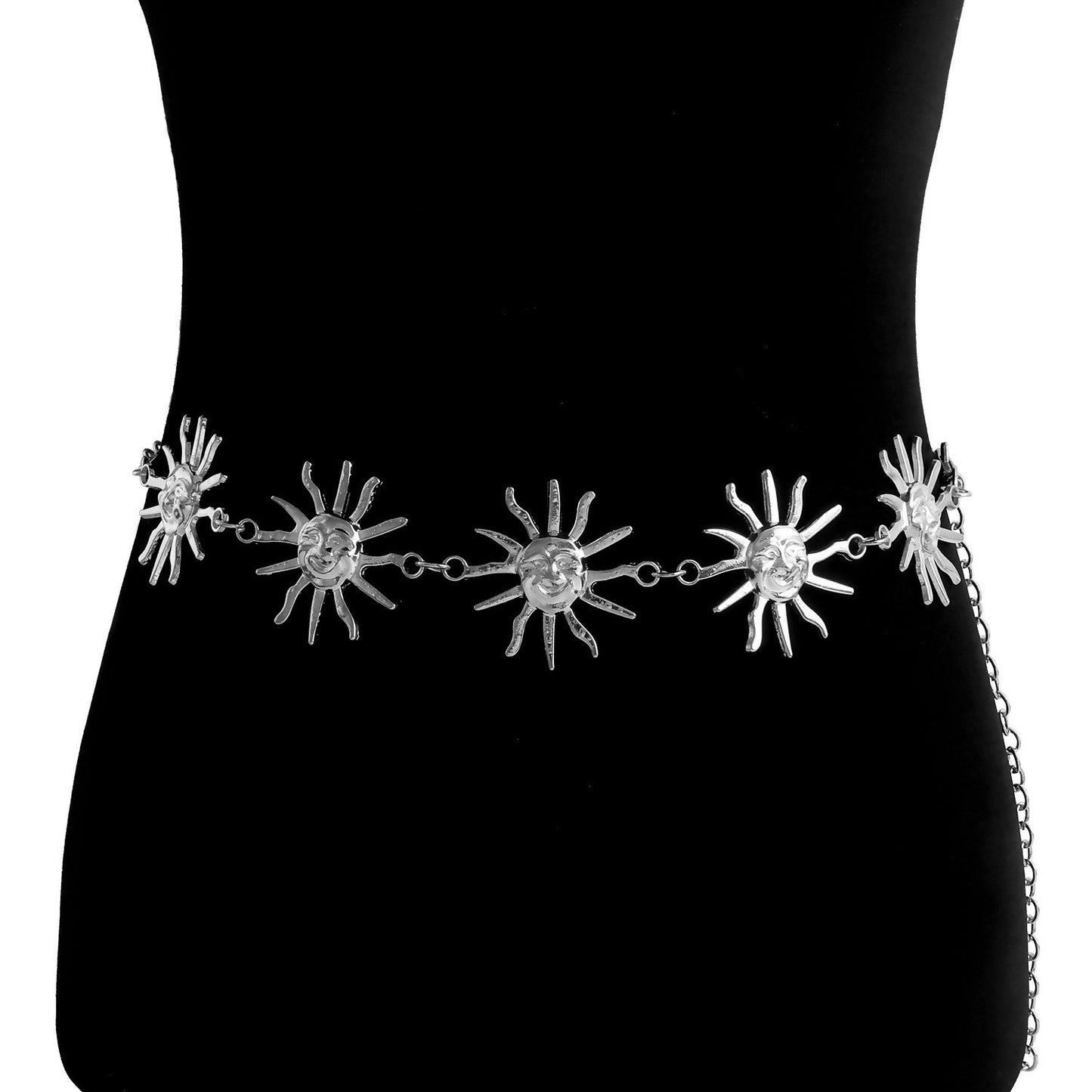 Punk Metal Sun Smile Face Decorative Waist Chain for Women