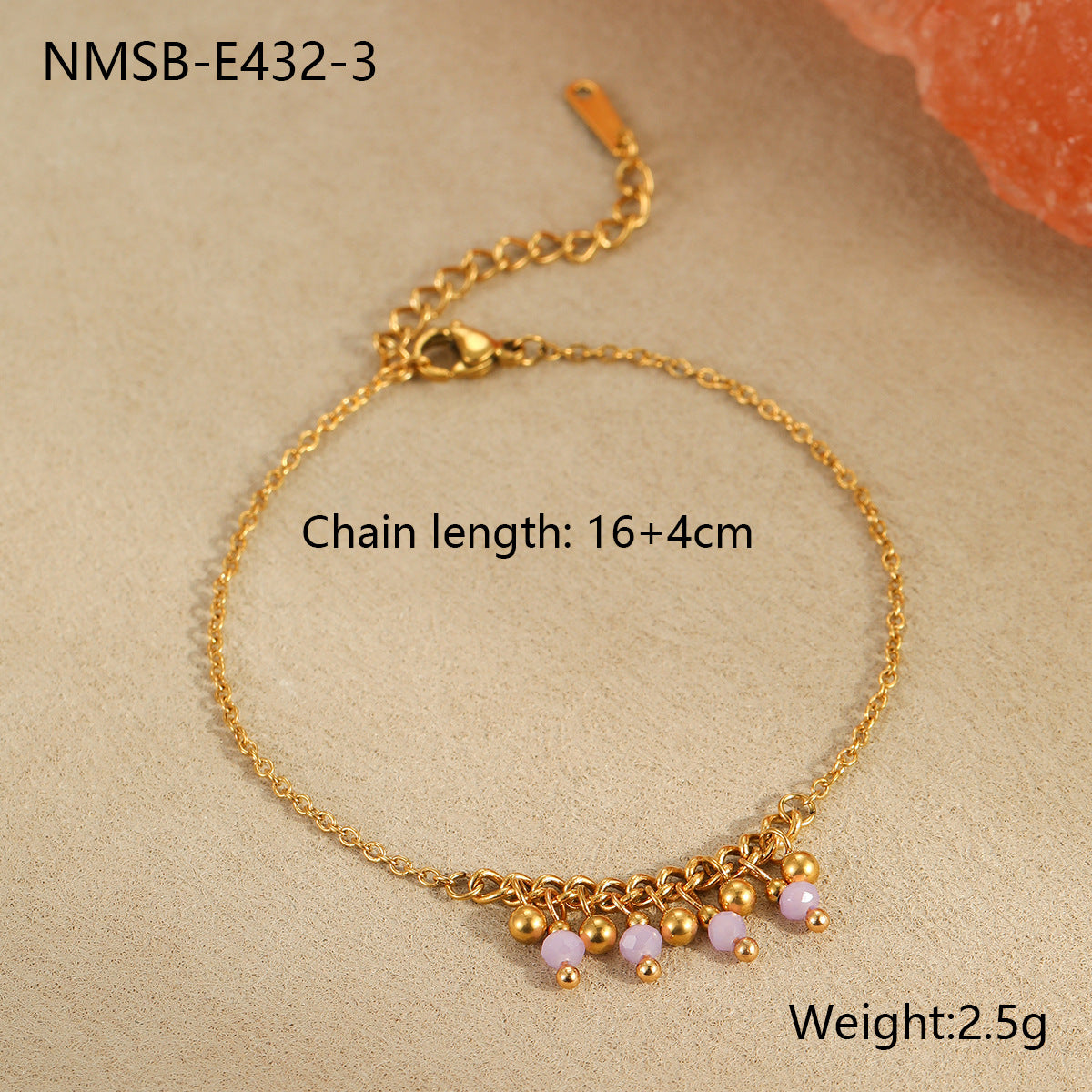 Fashionable Geometric Stainless Steel Plated Bracelet for Women with Colorful Natural Beads and Tassel Accents