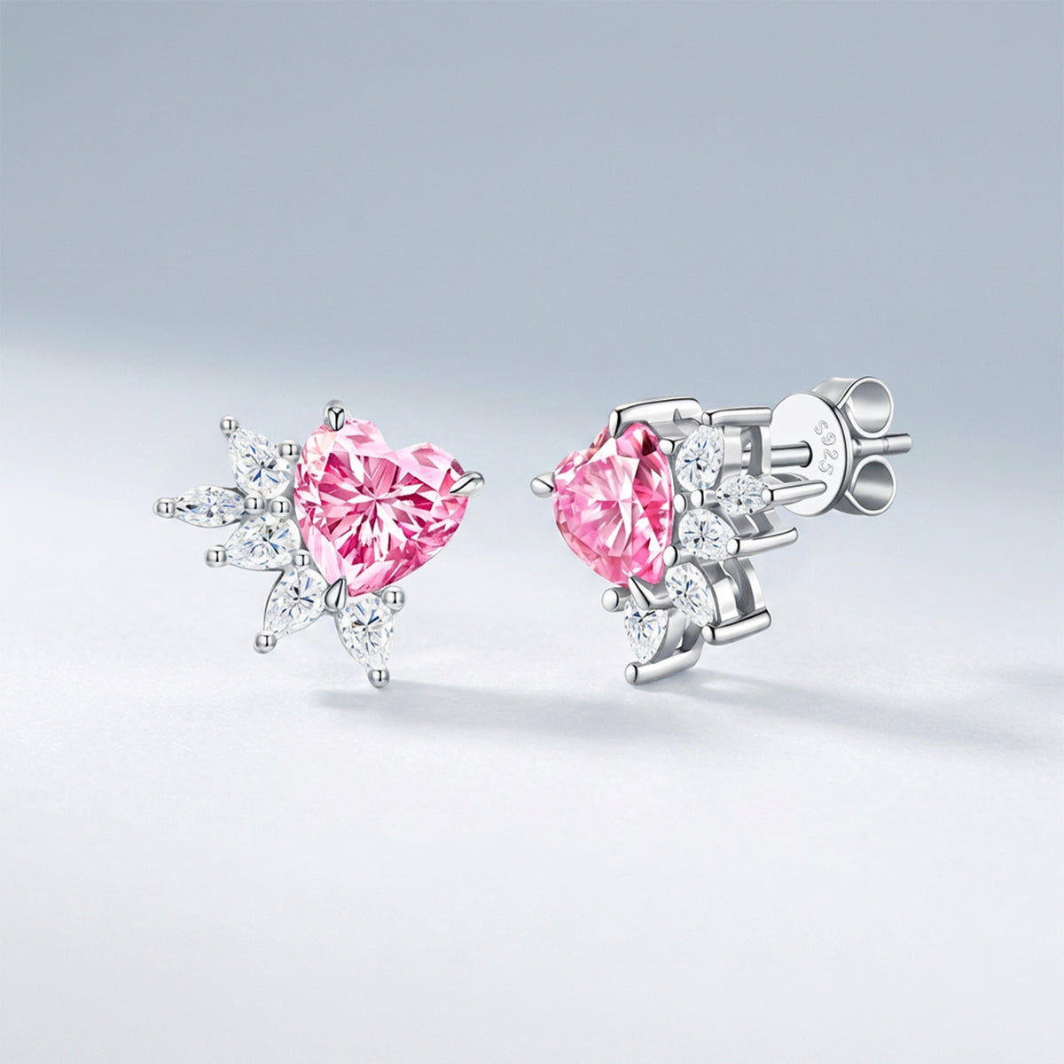 Sweet Heart Shape 925 Sterling Silver Moissanite Inlay Earrings