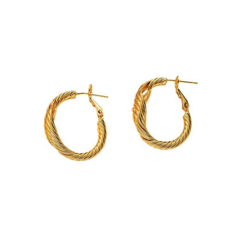 Geometric Twisted C-Shape Titanium Steel Earrings for Women with Vacuum Electroplating Finish