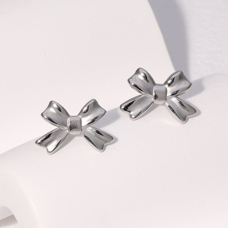 Minimalist 18K Gold Plated Stainless Steel Bow Knot Stud Earrings for Women