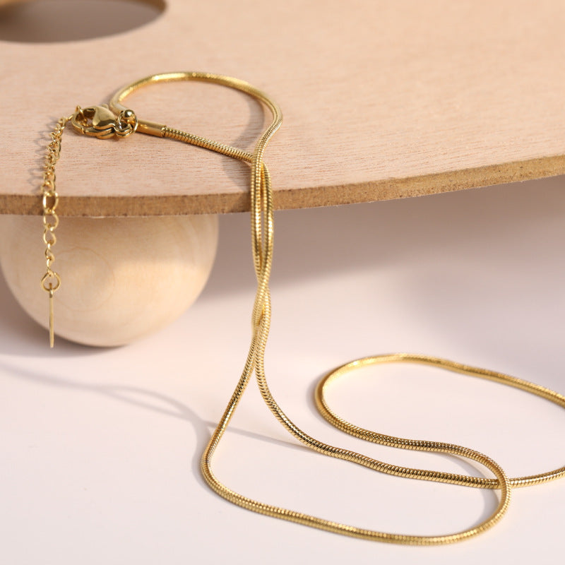 Minimalist Round Geometric Titanium Steel Plated Snake Chain Necklace 1.2mm 1.5mm High Color Retention