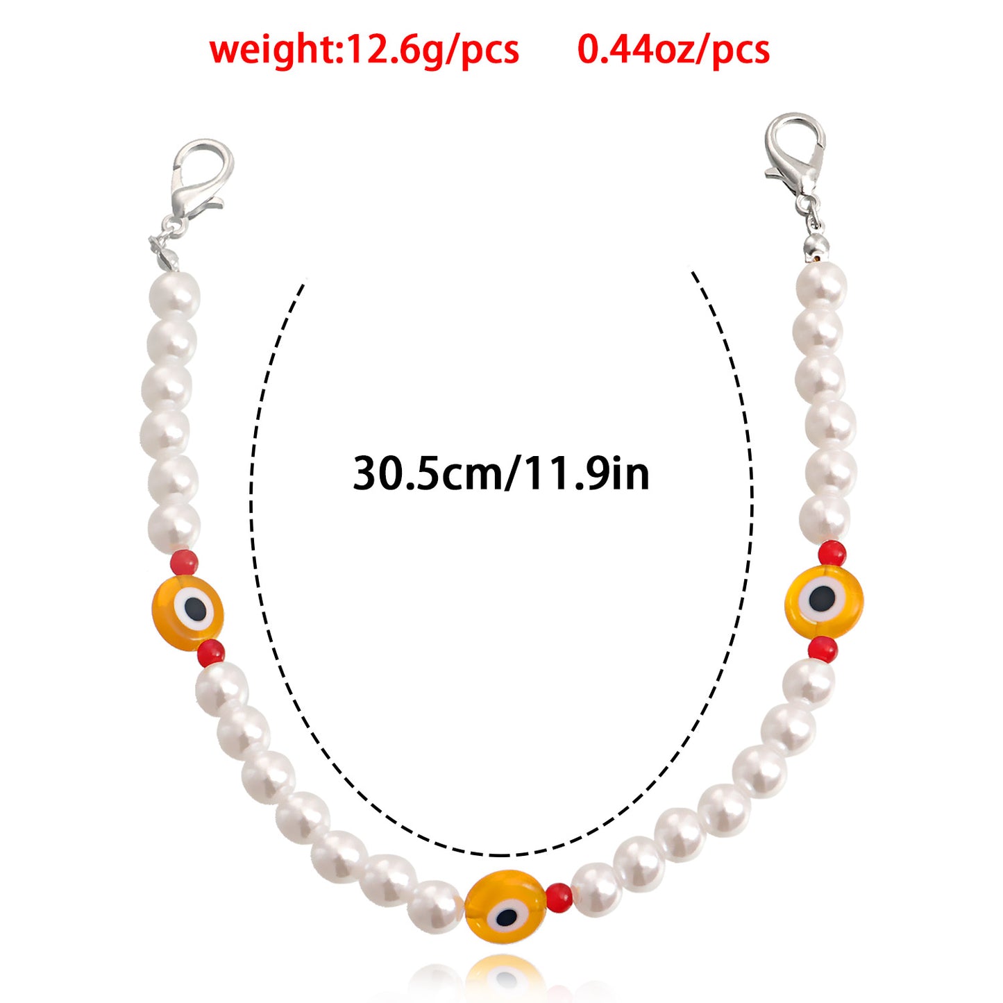 Minimalist Geometric Evil Eye Anklet for Women Made of Alloy with Pearl-Like Beads