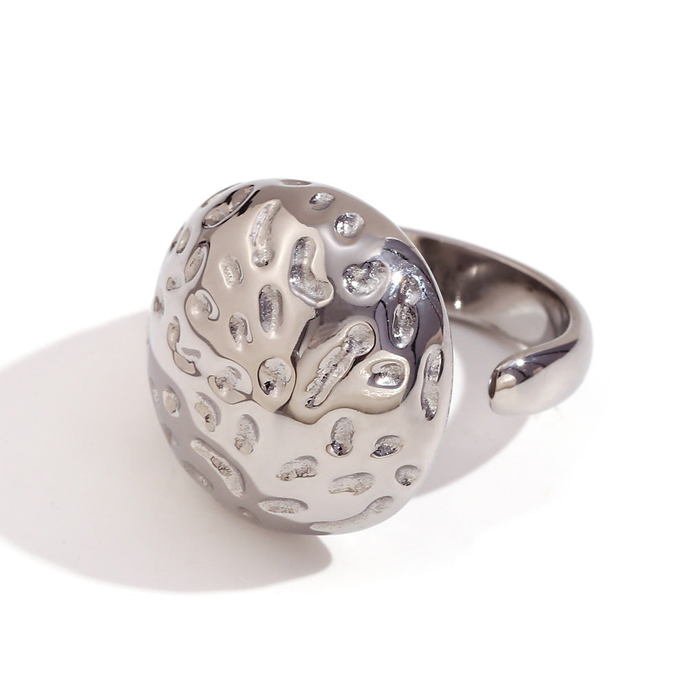 Anello da Donna Minimalista Geometrico in Acciaio Inossidabile Placcato Oro 18K, Texture Martellata, Design a Goccia Aperto