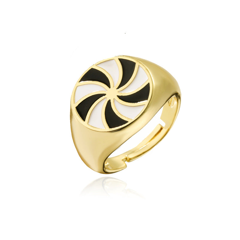 Geometric Drip Oil Gold Plated Brass Ring for Women