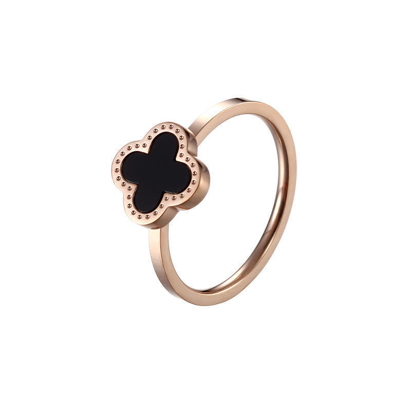 Minimalist Clover-Shaped Titanium Steel Ring for Women with 18K Rose Gold Plating