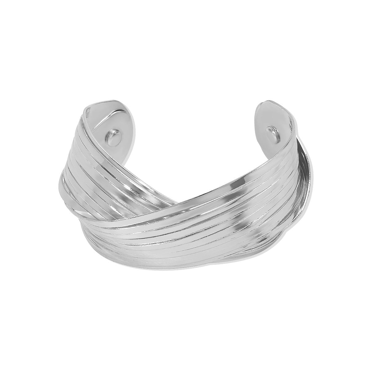 Pulsera Abierta Geométrica Dulce-Atrevida de Aleación con Acabado Chapado y Diseño Pulido Lineal