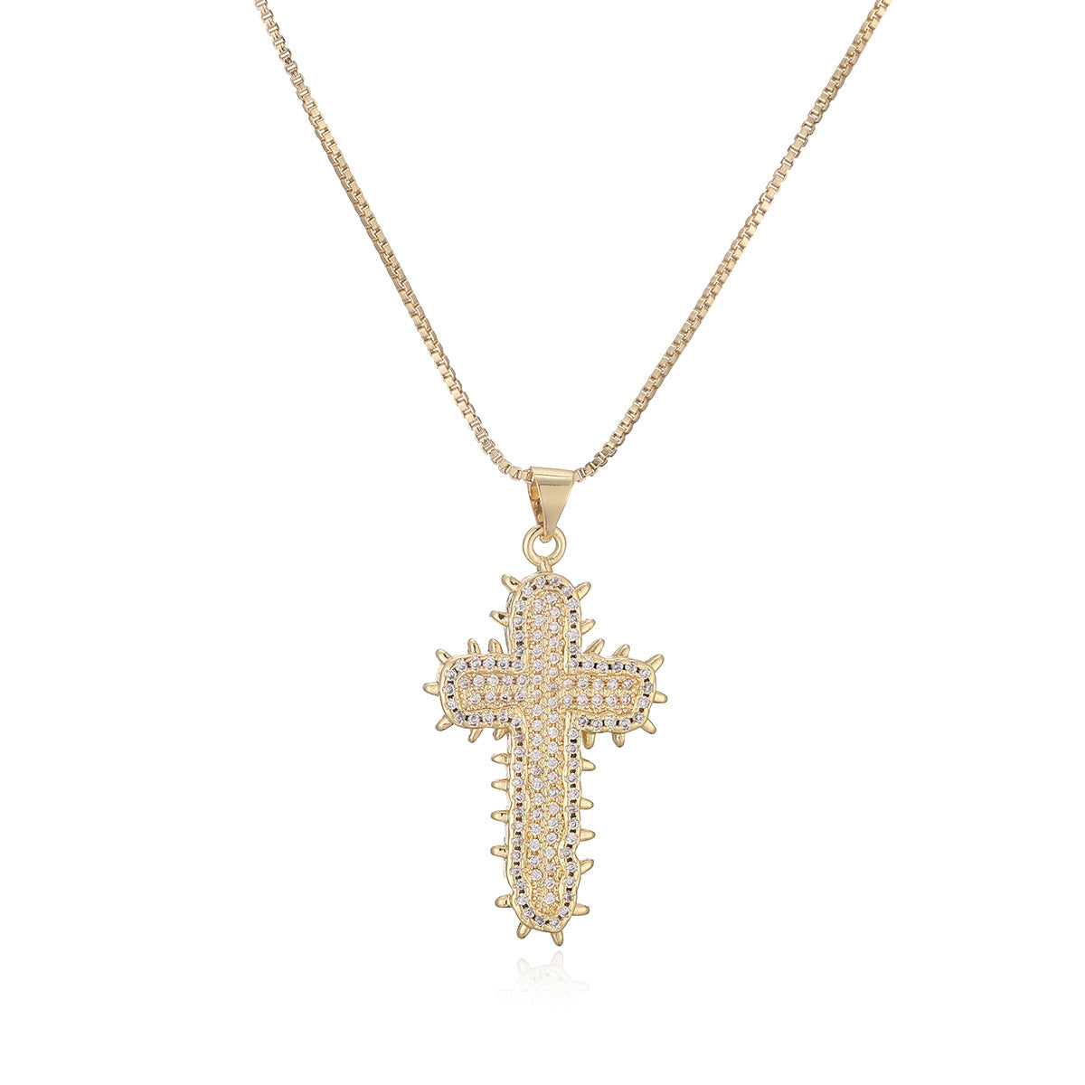 Minimalist Hip-hop 18K Gold Plated Brass Cross Pendant Necklace with Cubic Zirconia for Women