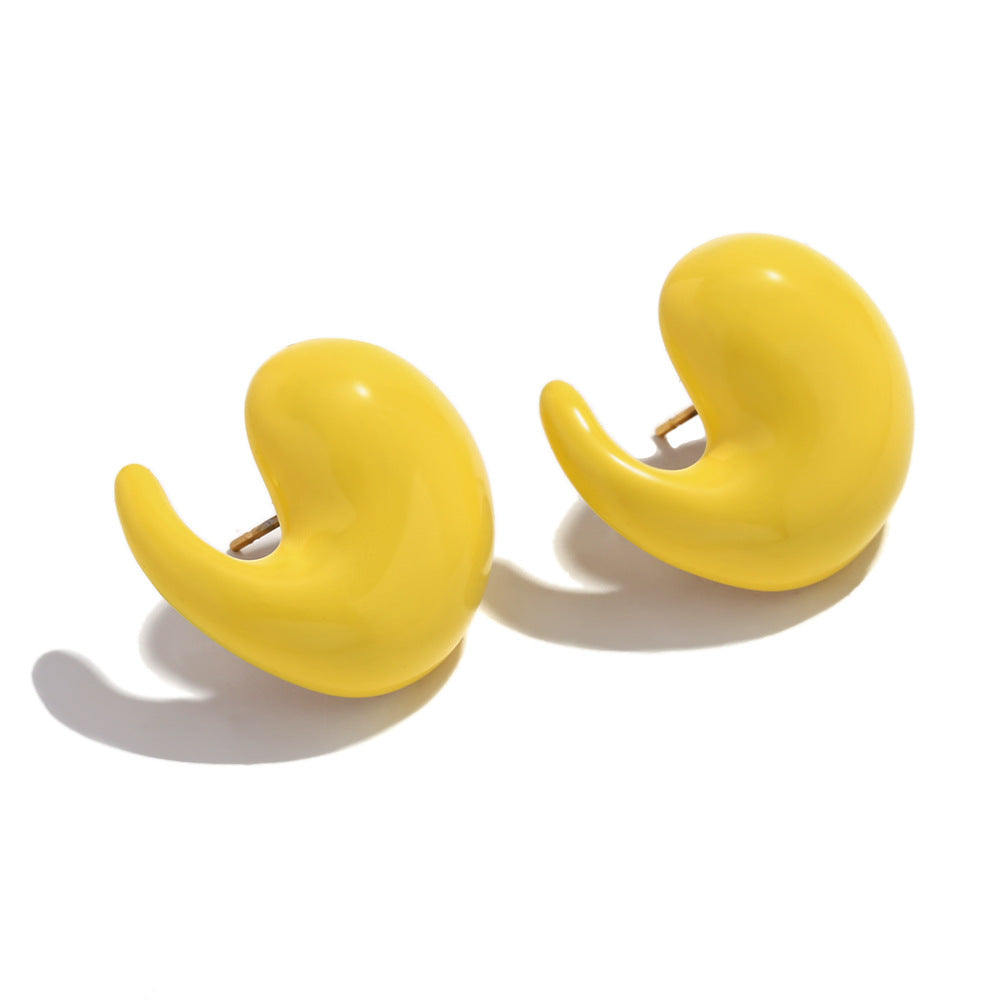 Orecchini a perno da donna in acciaio inossidabile geometrici, minimalisti e di tendenza, placcati in oro 18 carati con accenti smaltati a goccia
