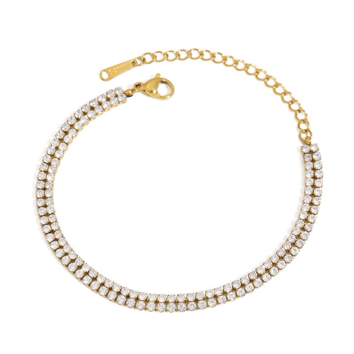 Elegant Minimalist 18K Gold Plated Geometric Stainless Steel Bracelet with Cubic Zirconia for Women