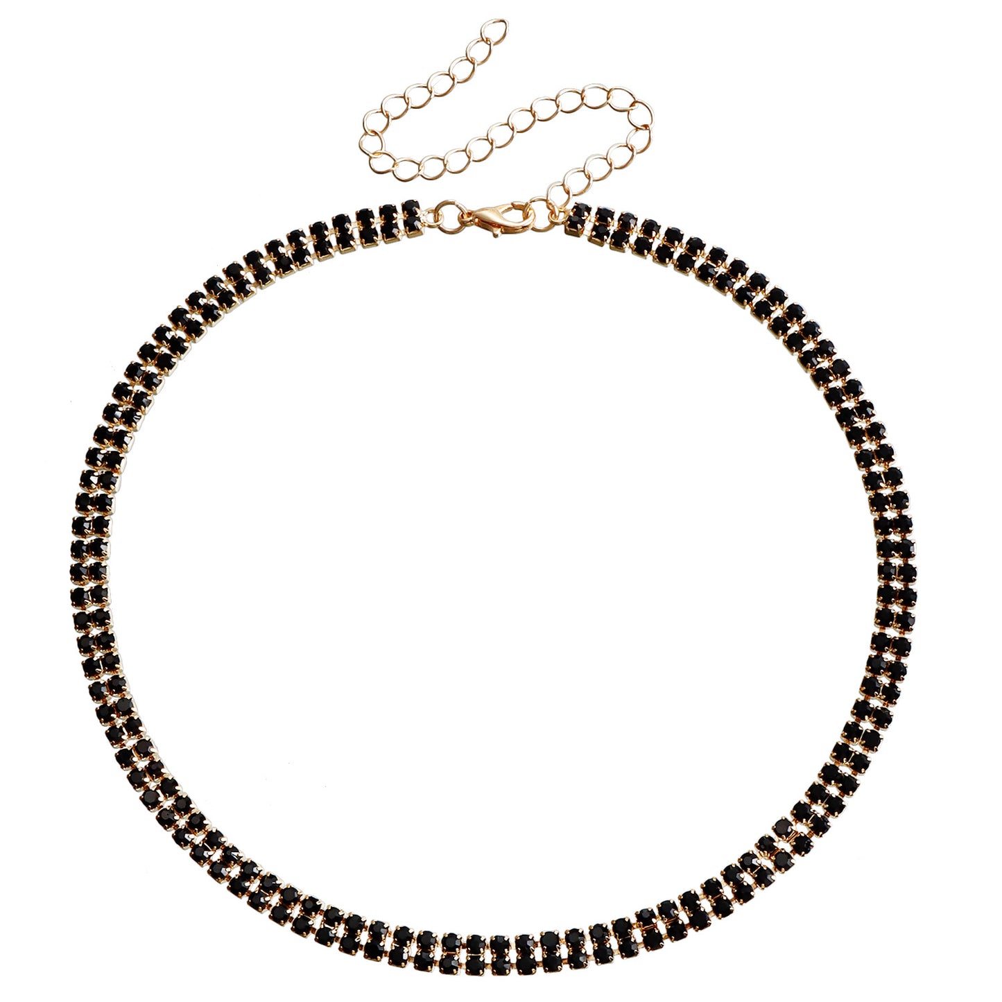 Minimalist Geometric Black Rhinestone Choker Necklace for Women with Plated Metal Chain