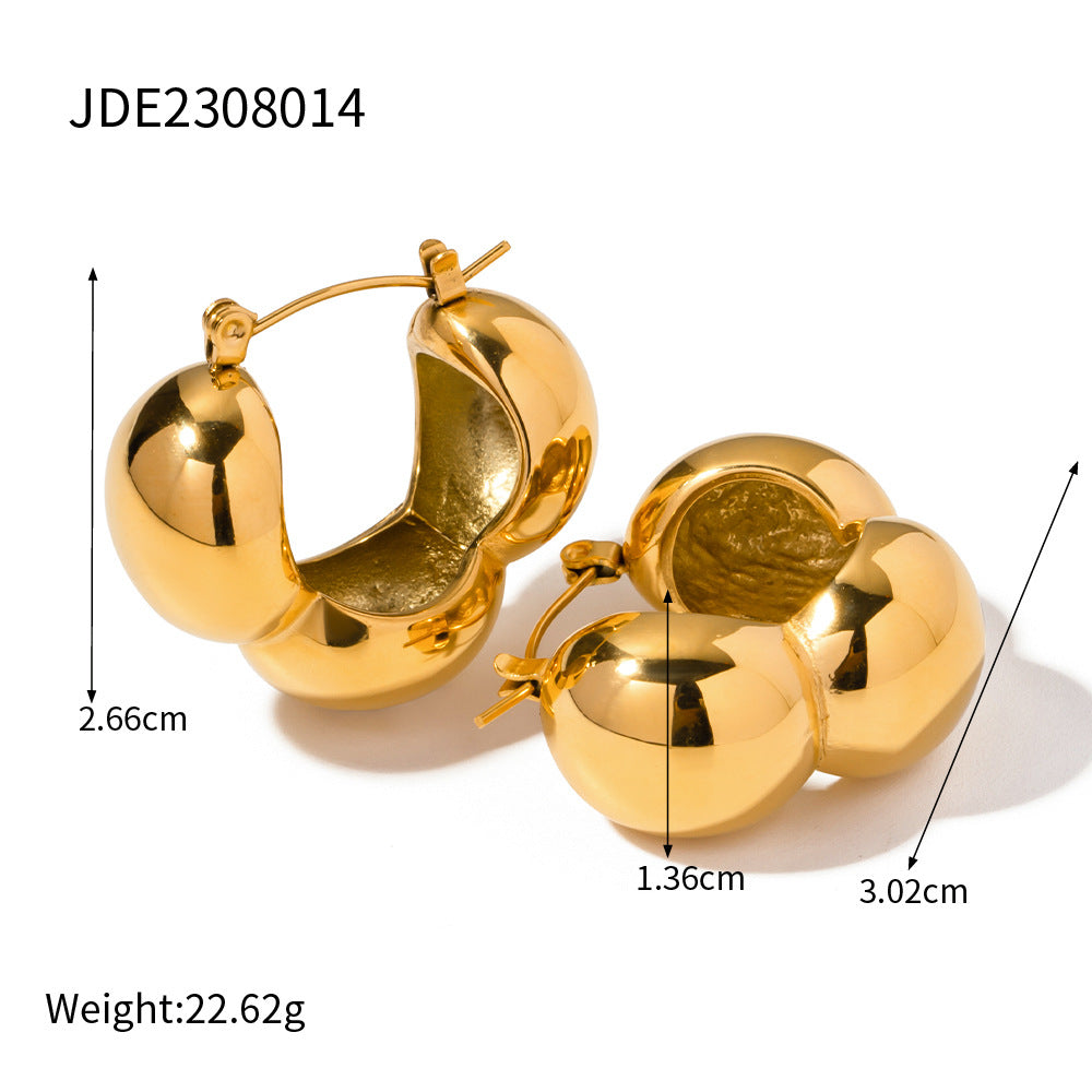 Minimalist 18K Gold Plated Stainless Steel Geometric Three-Half-Sphere Earrings for Women