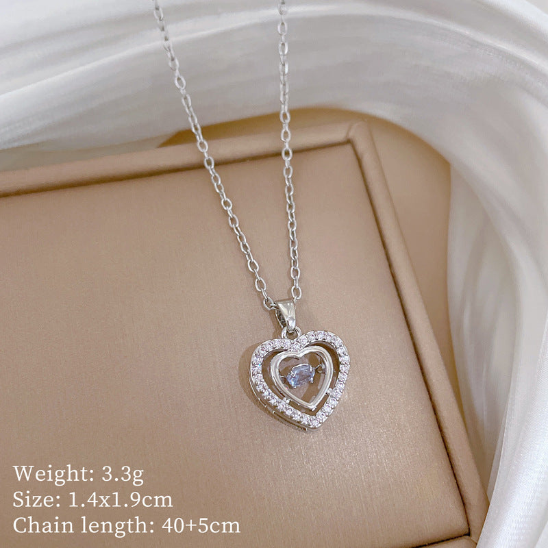 Elegante collana a doppio strato a forma di cuore in acciaio al titanio con strass per donna