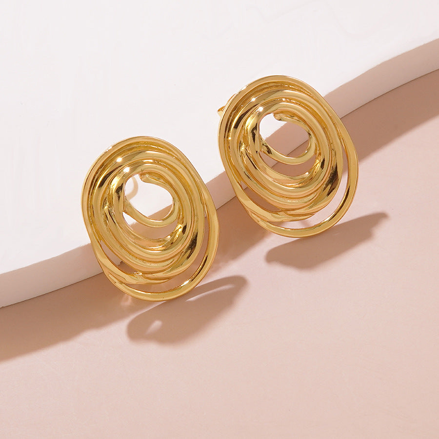 Vintage Geometric Round Stainless Steel Stud Earrings