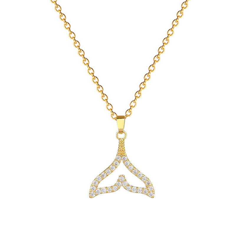 Sweet Minimalist Geometric Titanium Steel Necklace with Cubic Zirconia Inlay and Brass Pendant for Unisex