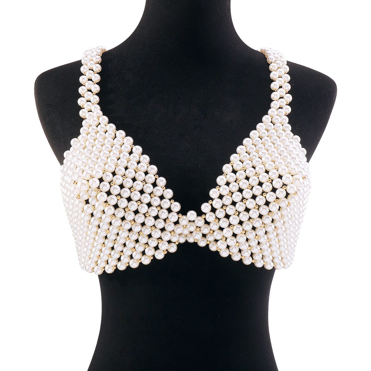 Ornamento geometrico da corpetto in acrilico con perle e dettagli intrecciati a mano, da donna