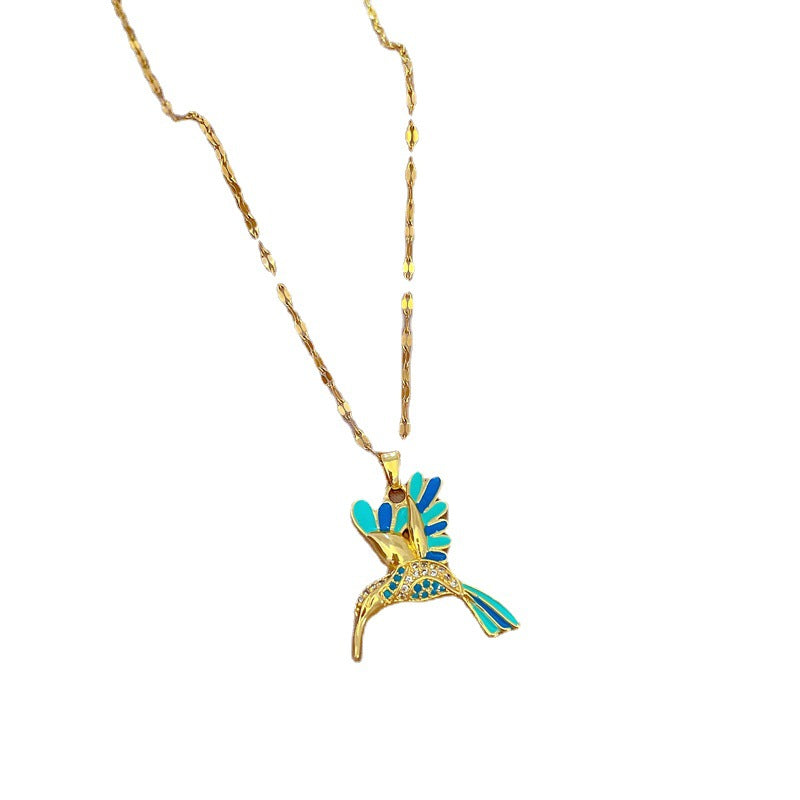 Collana Lussuosa Minimalista Fresca e Dolce in Acciaio al Titanio Geometrica con Pavé di Zirconi