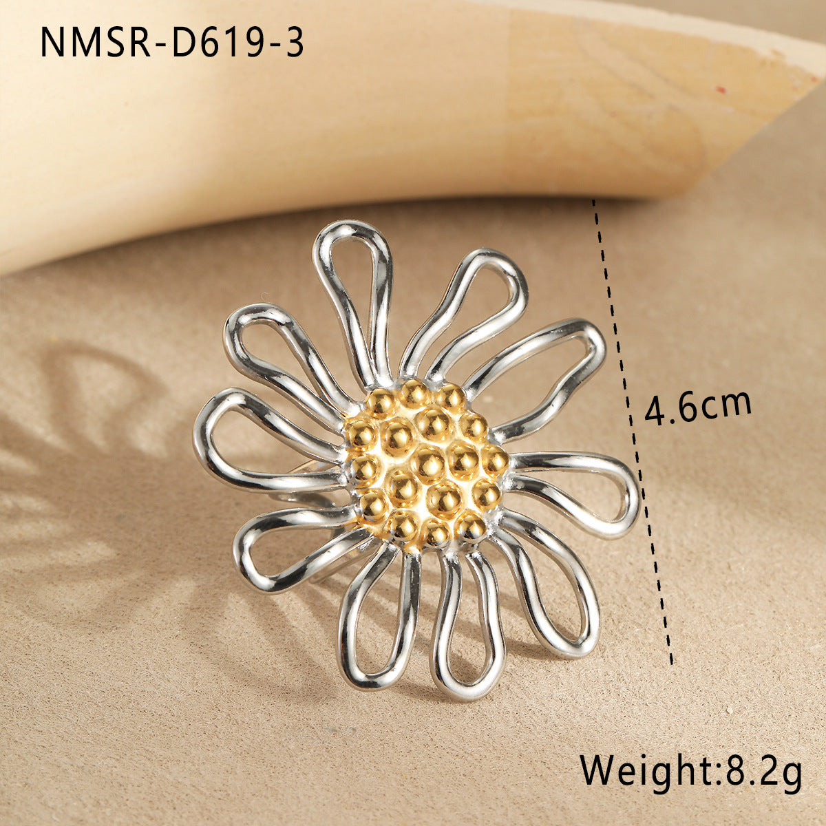 Fashionable Floral Stainless Steel Hammered Texture Hollow Sunflower Earrings for Women with Plated Finish