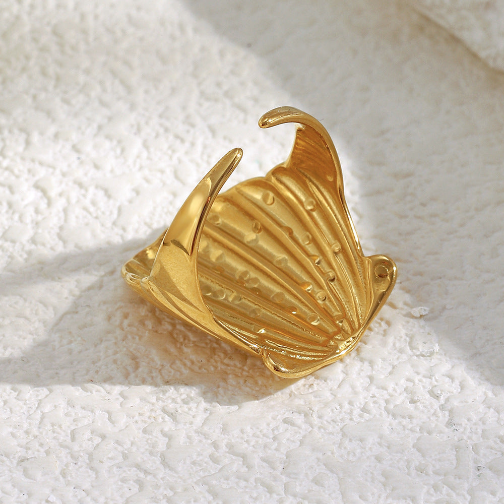 Anello da donna in acciaio inossidabile geometrico minimalista con placcatura in oro 18K e finitura opaca testurizzata