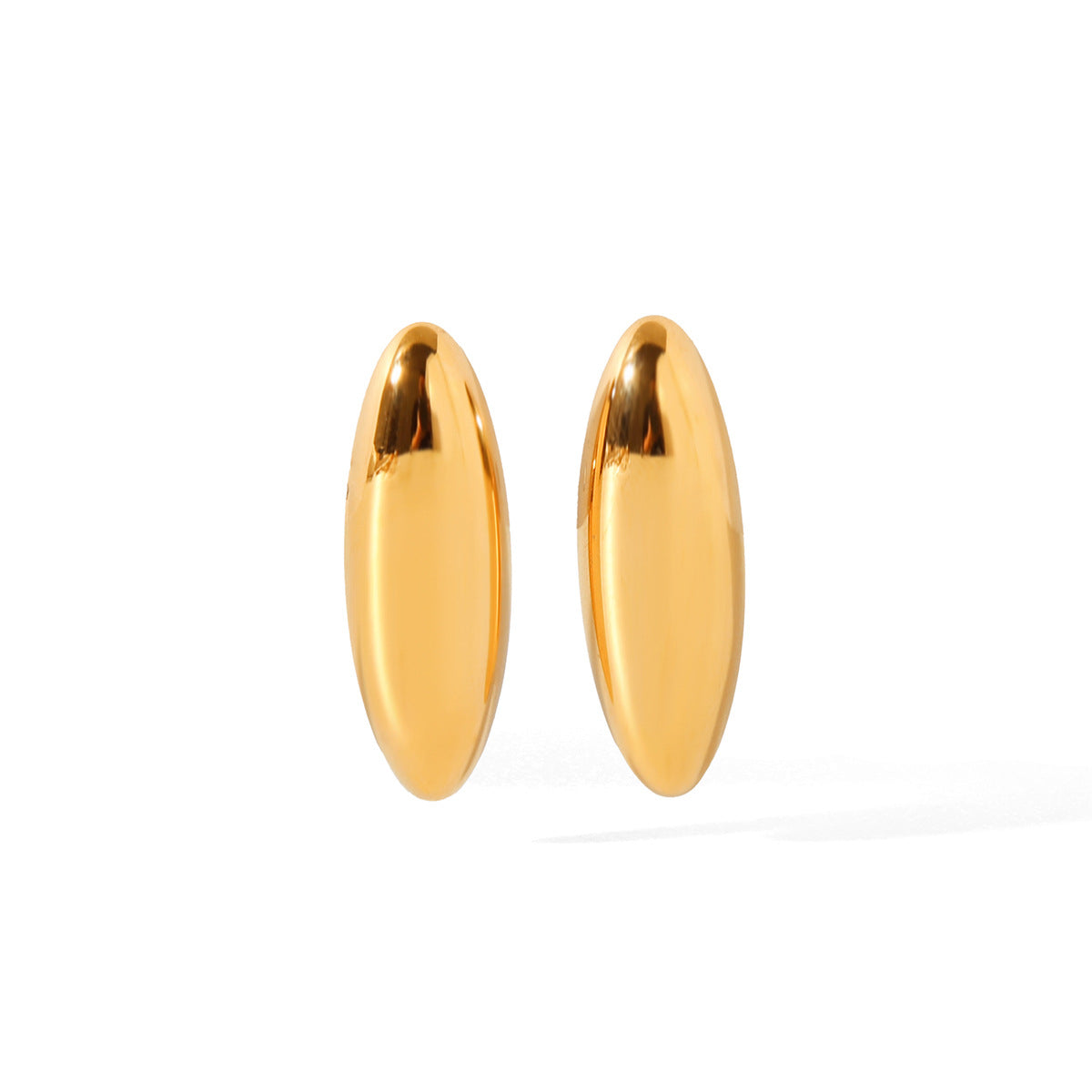 Minimalist Geometric Stainless Steel Stud Earrings for Women with Polished Oval Shape and Anti-Tarnish Plating