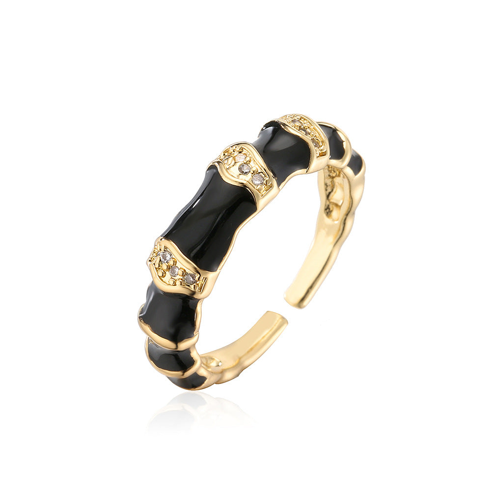 Minimalist Geometric Open Ring for Women Made of Brass with 18K Gold Plating and Zircon Inlay