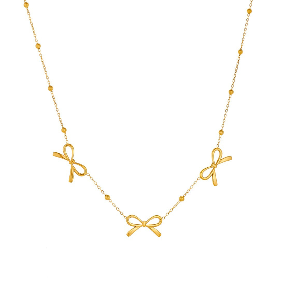 Gold Plated Hollow Bow Knot Stainless Steel Ball Chain Necklace for Women