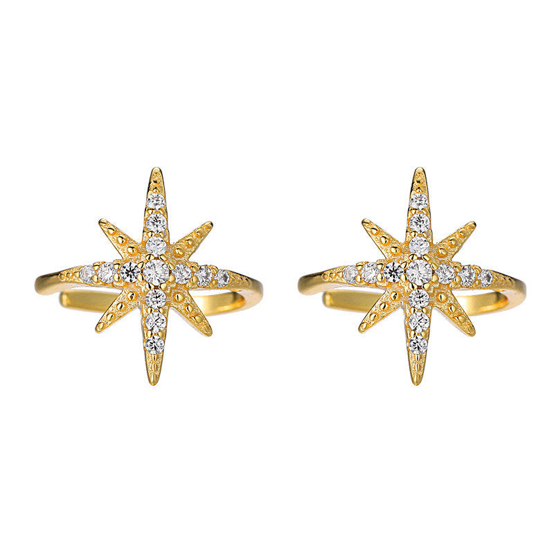 Pendientes de lujo minimalistas con circonitas en forma de estrella, de cobre, para mujer, a la moda, clips para el hueso del oído, sin perforación, elegantes.
