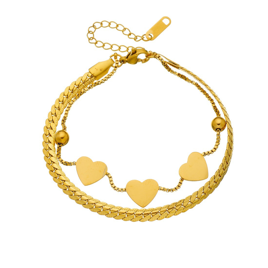 Minimalist Gold Plated Heart Stainless Steel Rope Chain Bracelet