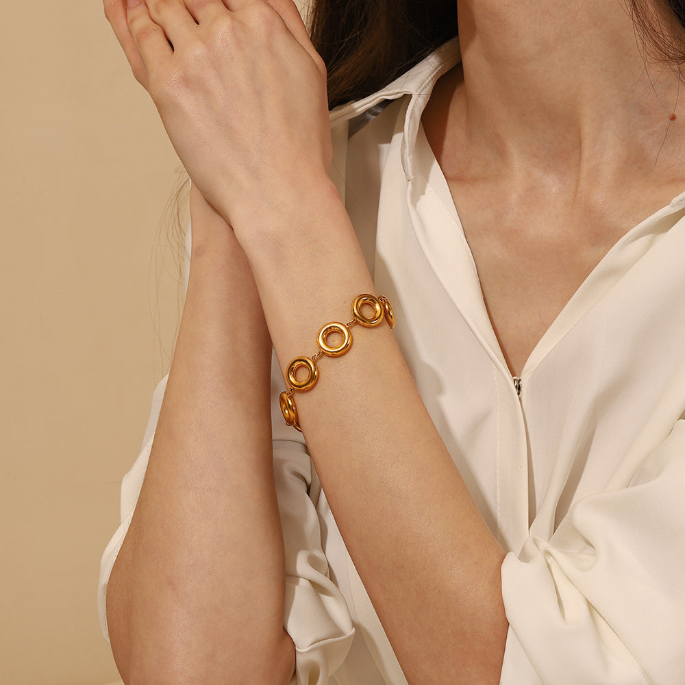 Minimalist Geometric Stainless Steel Plated 18K Gold Solid Ring Bracelet for Women
