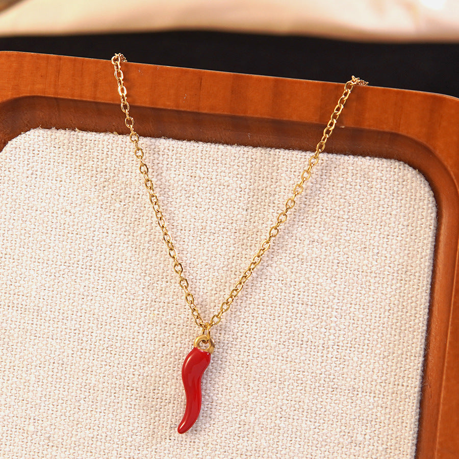 Minimalist Stainless Steel Chili Pepper Necklace and Earring Set Plated Jewelry for Women