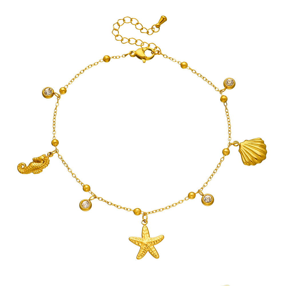 Stainless Steel Starfish Scallop Seahorse Anklet for Women