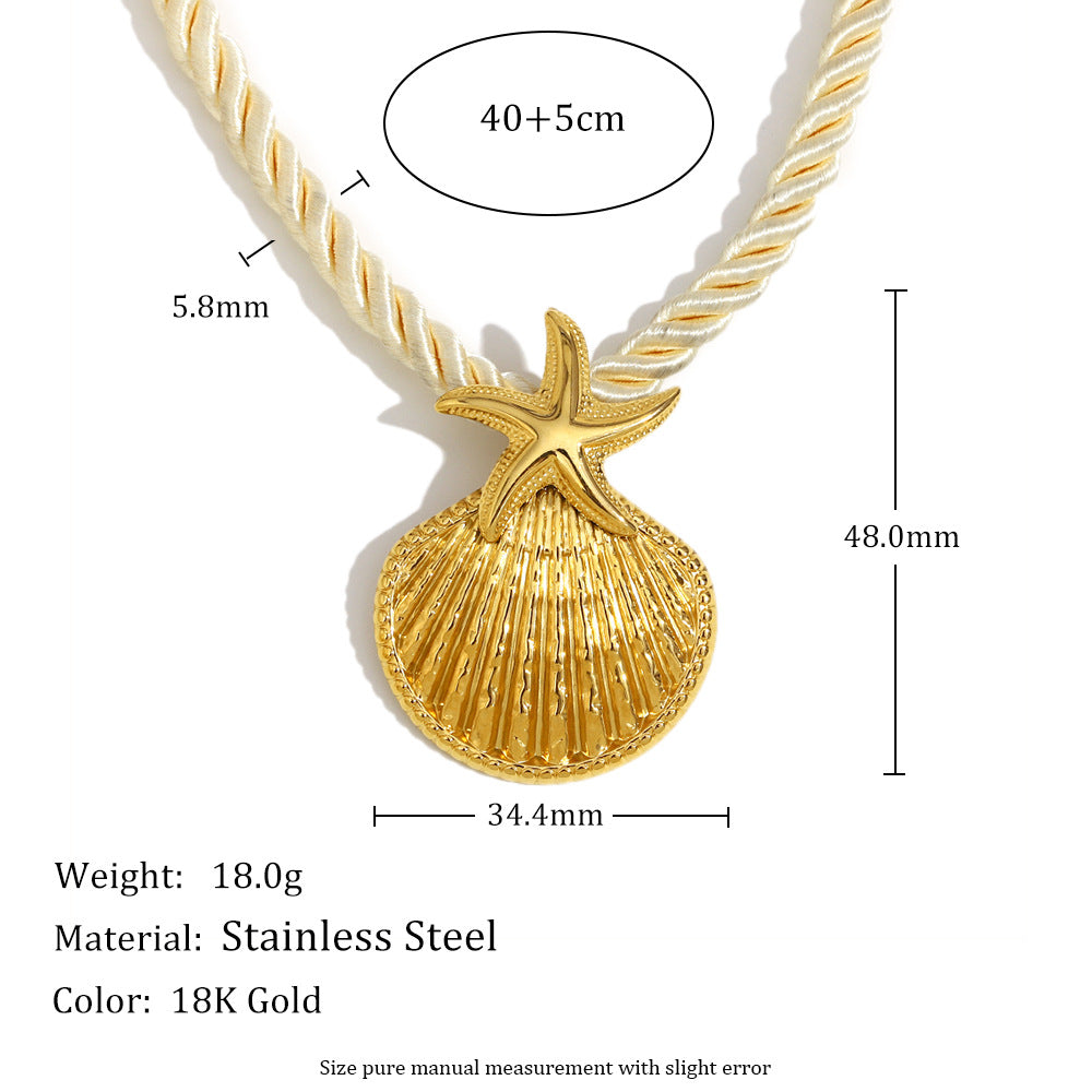 Fashionable Sun-Shaped Stainless Steel Pendant Necklace for Women with 18K Gold Plating and Seashell Inlay