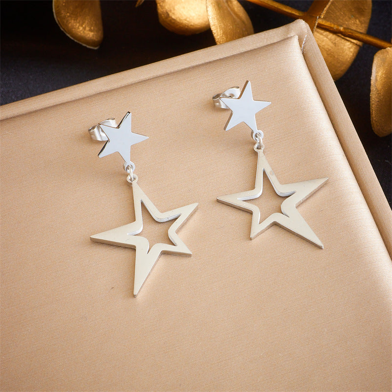 Minimalist Gold Plated Stainless Steel Floral Star Geometric Drop Earrings for Women