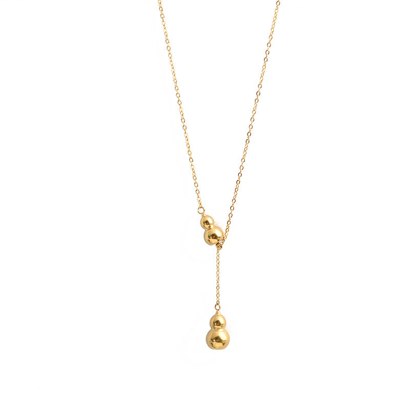 Vintage-Style Gourd-Shaped Pendant Clavicle Necklace for Women Made of Titanium Steel with Gold Plating Adjustable Length Minimalist Jewelry