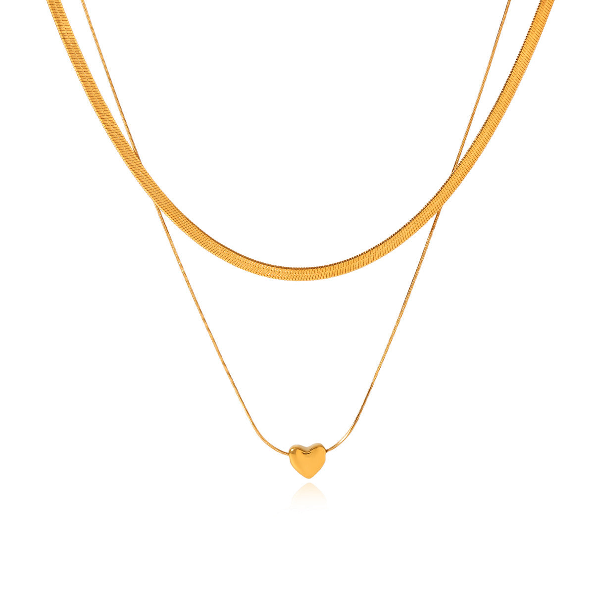 Collana con pendente a cuore stile Ins con catena a serpente a doppio strato in acciaio inossidabile e pendente in acciaio al titanio
