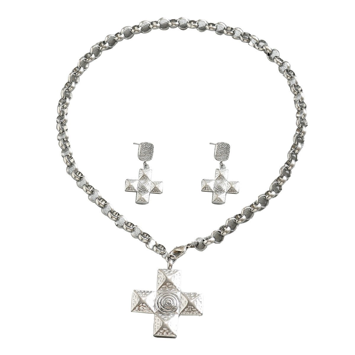Conjunto de pendientes de tuerca y collar con colgante de cruz vintage para mujer, de joyería de moda bañada en cobre
