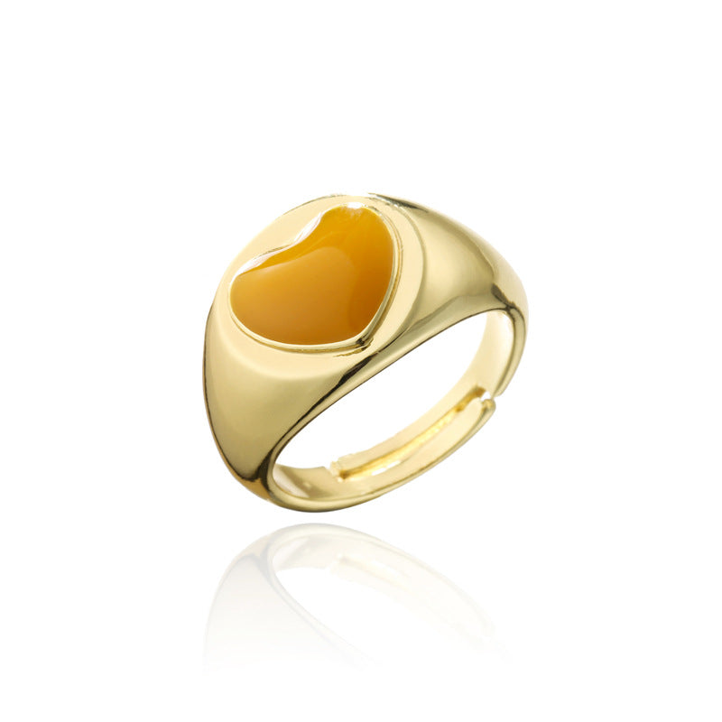 18K Gold Plated Brass Drip Oil Heart Geometric Open Ring for Women