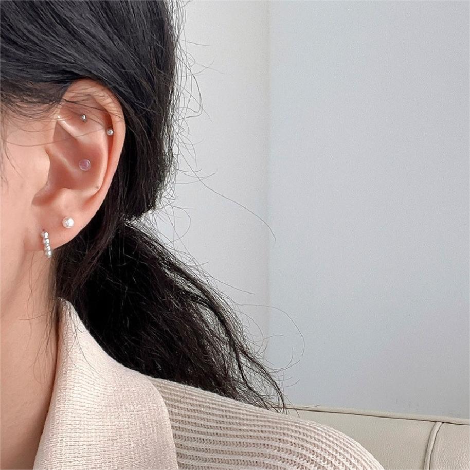 Minimalist Sweet 925 Sterling Silver Round Geometric Letter Hoop Earrings with Plated Finish