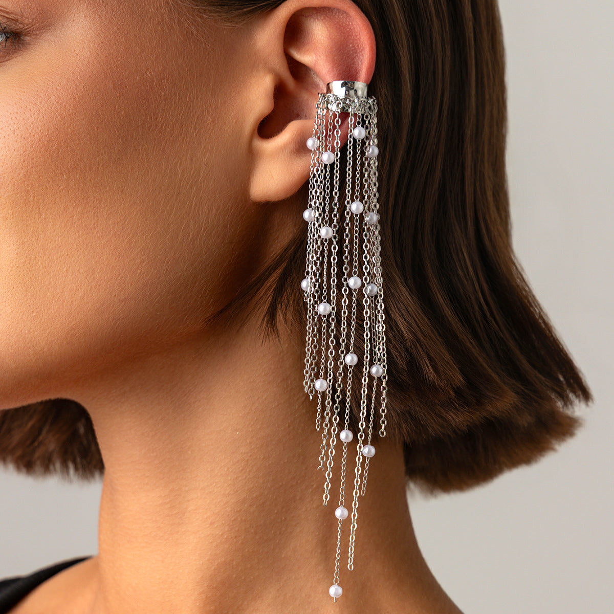 Elegant Punk Rhinestone Star Plated Alloy Cable Chain Tassel Earrings for Women