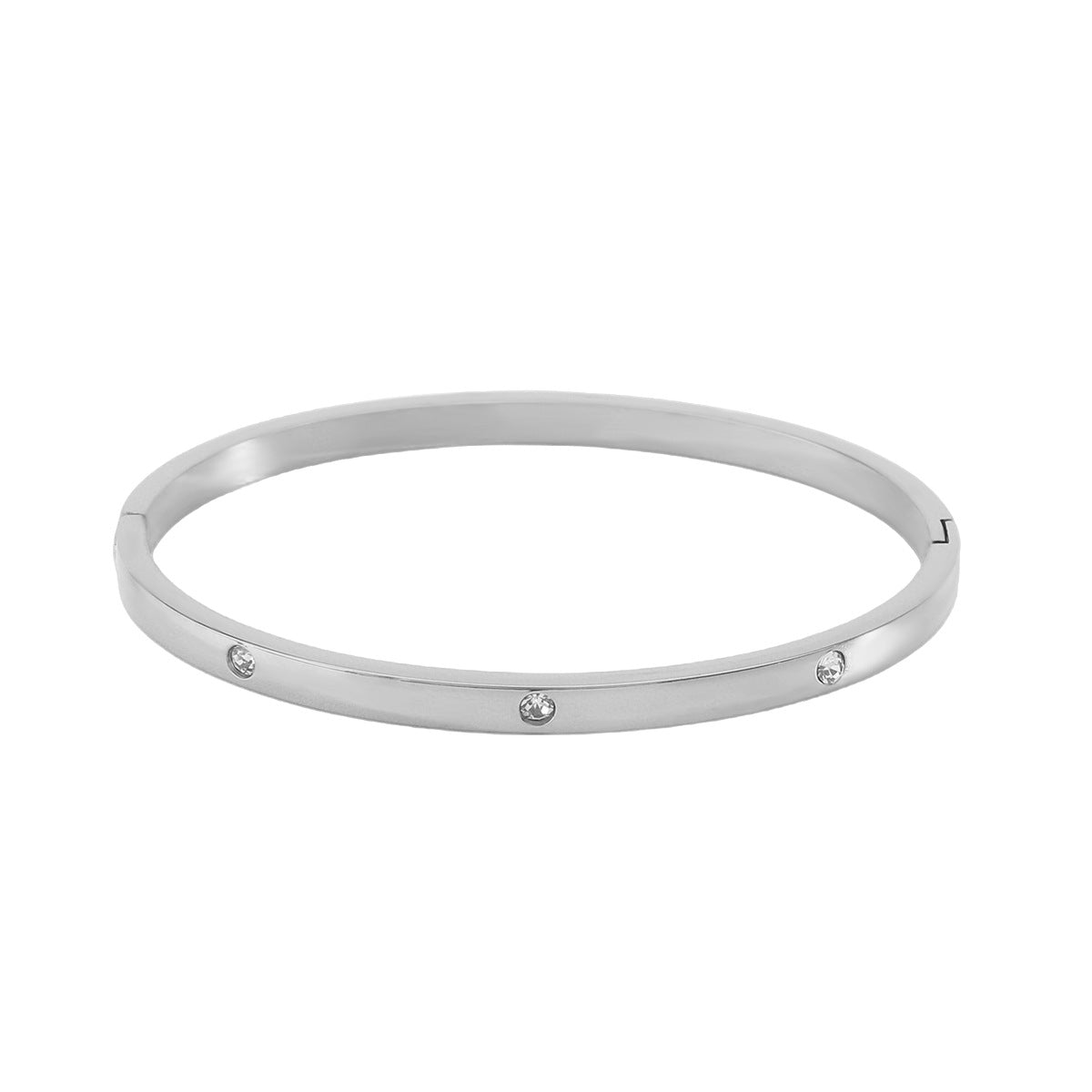 Pulsera de Acero Inoxidable Geométrica Minimalista con Incrustaciones de Circonita y Cierre de Resorte